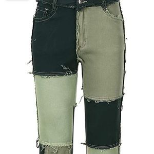 Patchwork Straight Leg Jeans